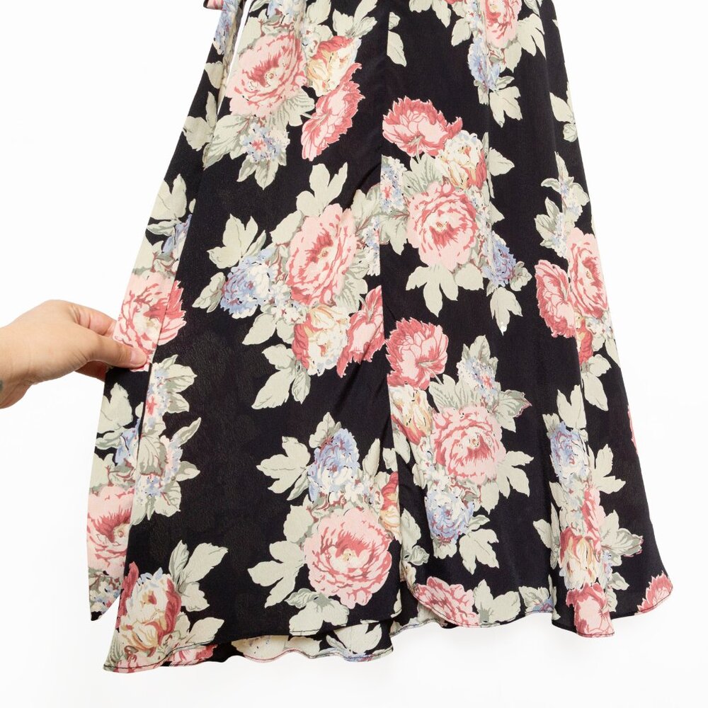 Reformation Linda Brookvale Black Viscose Floral Print Midi Wrap Dress - Size S - Picture 8 of 12